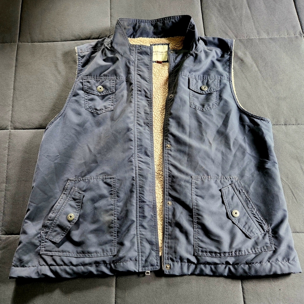 Dark Blue Sleeveless Vest with Fleece Lining